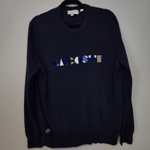 Lacoste Knit Blue Crew Neck with "LACOSTE" Graphic in Velvet